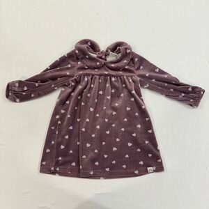 Lindex Heart Print Velour Dress Baby Girl 9-12M Mauve Peter‎ Pan Collar Coquette